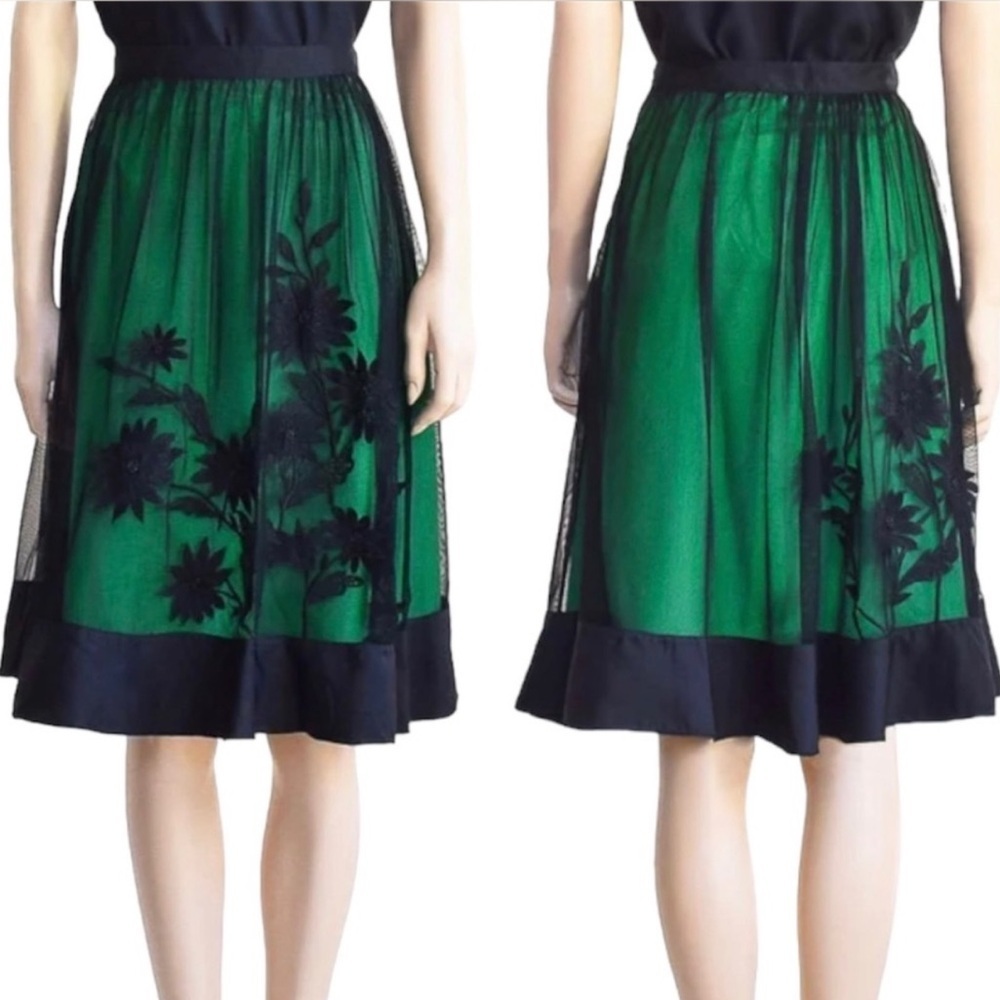 Anthropologie Lithe Silk Trim Embroidered Midi Skirt - Size Small- 4